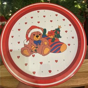 🎄❤️Vintage 90s Woolworth Canada Festive Christmas Bear Tin Tray🧸❤️